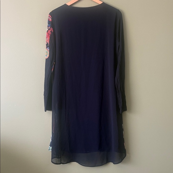 Desigual Siena Navy Long Sleeved Shift Dress Florals Knee Length Sz L - Picture 10 of 10